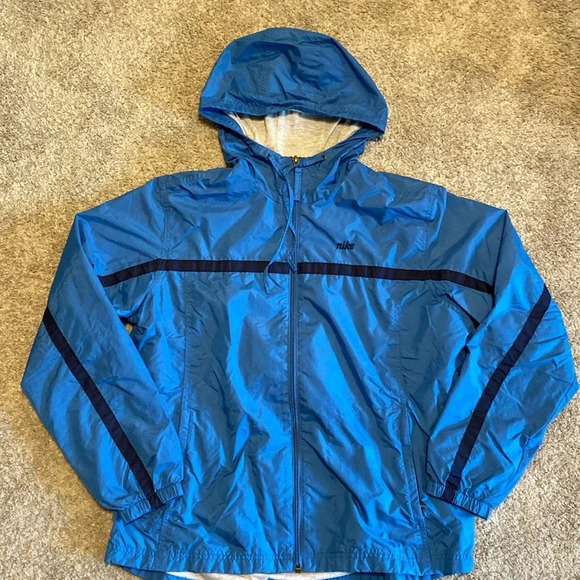 Nike Blue Windbreaker Hooded Jacket Blue Stripes Athleisure Sportswear Size M - Picture 1 of 10